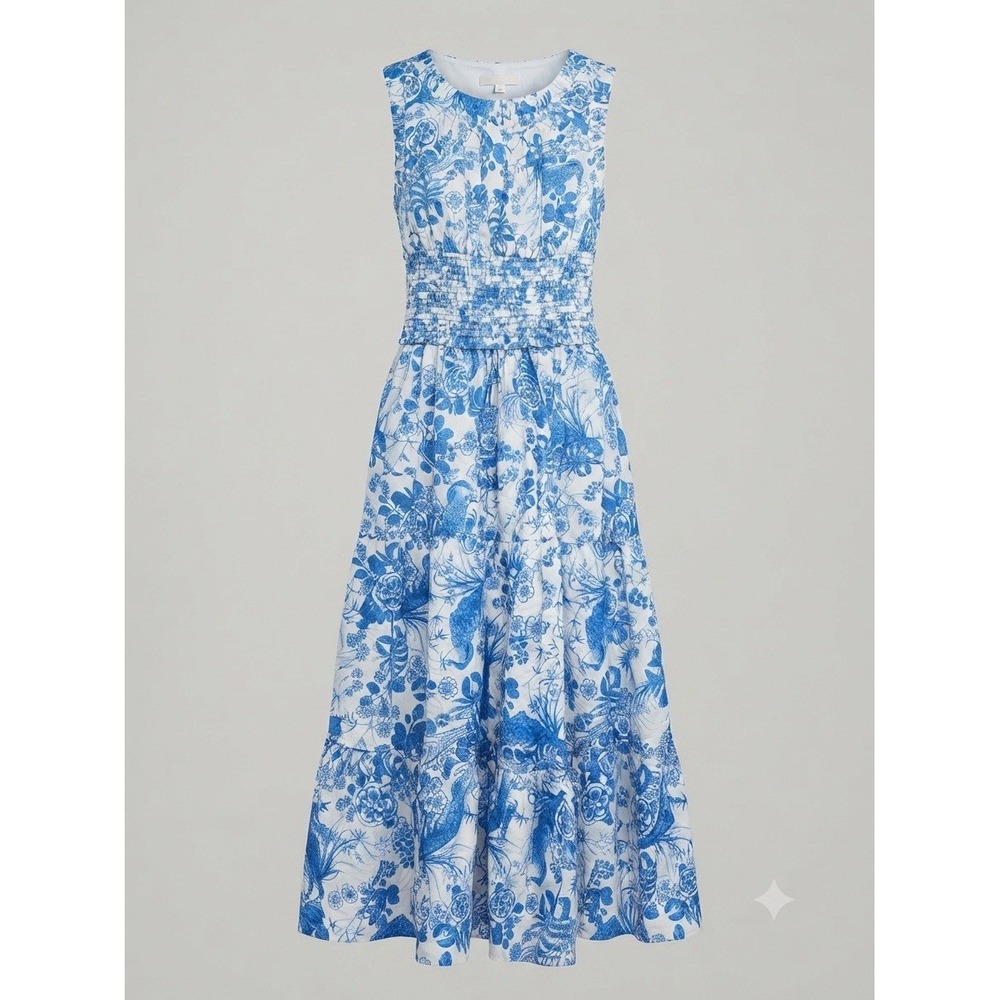 Anthropologie Cotton midi Dress XS Blue Floral Boho Cottagecore Feminine Garden